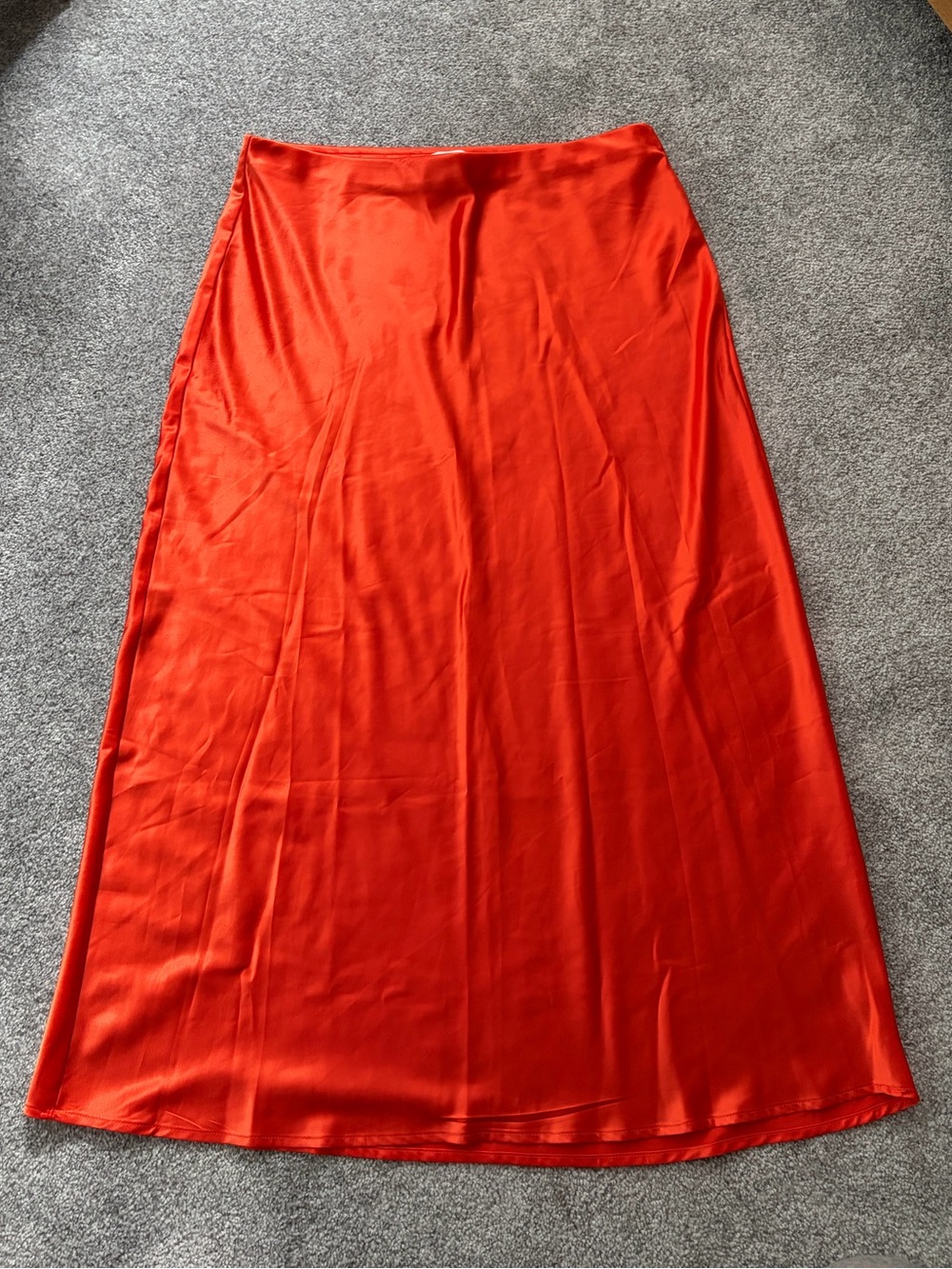 Nicole Miller Red Satin Maxi Skirt